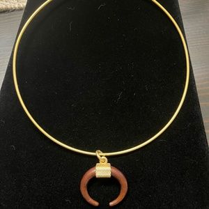 India-Hicks Brushed Gold Choker w/Wood Moon Pendant